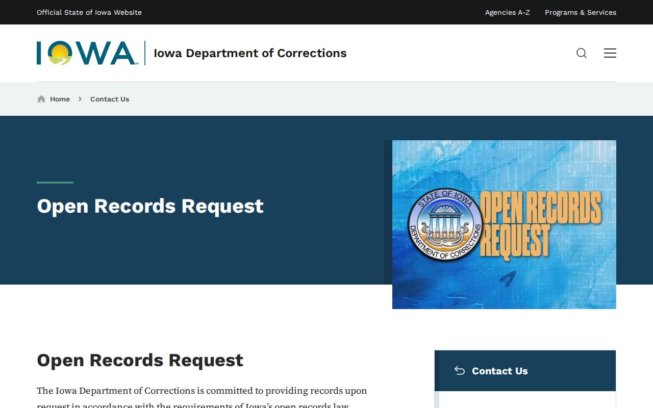 Iowa Department of Corrections open-records request page