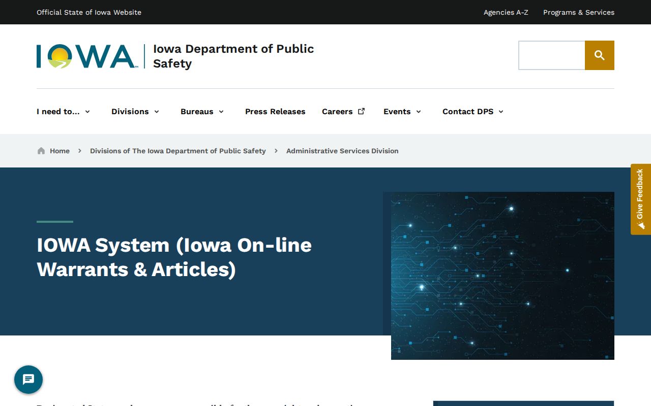 Iowa Department of Public Safety IOWA System information page