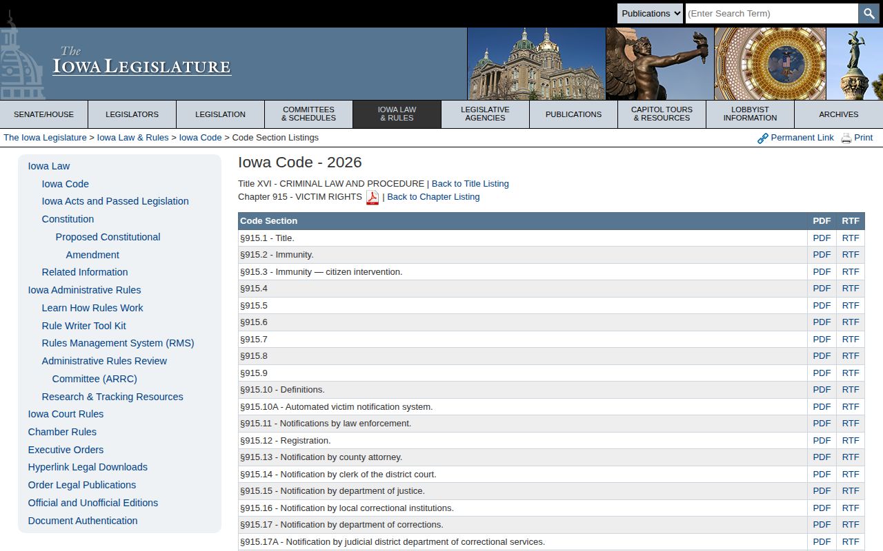 Iowa Code chapter 915 victim notification page